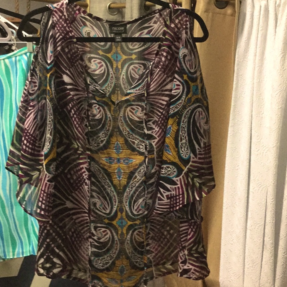 Nicole Miller open shoulder flows blouse vacay cowgirl chic final rodeo dance